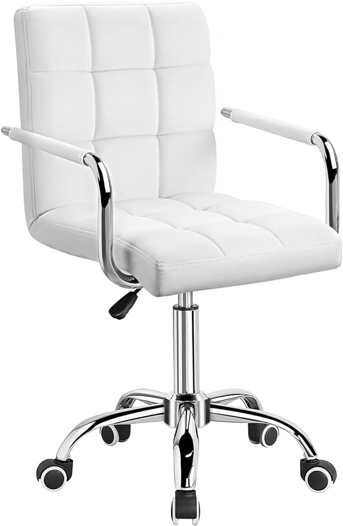 Mid-Back Office Task Chair Ribbed PU Leather Adjustable