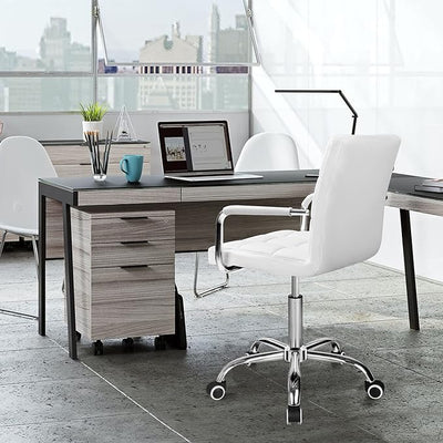 Mid-Back Office Task Chair Ribbed PU Leather Adjustable