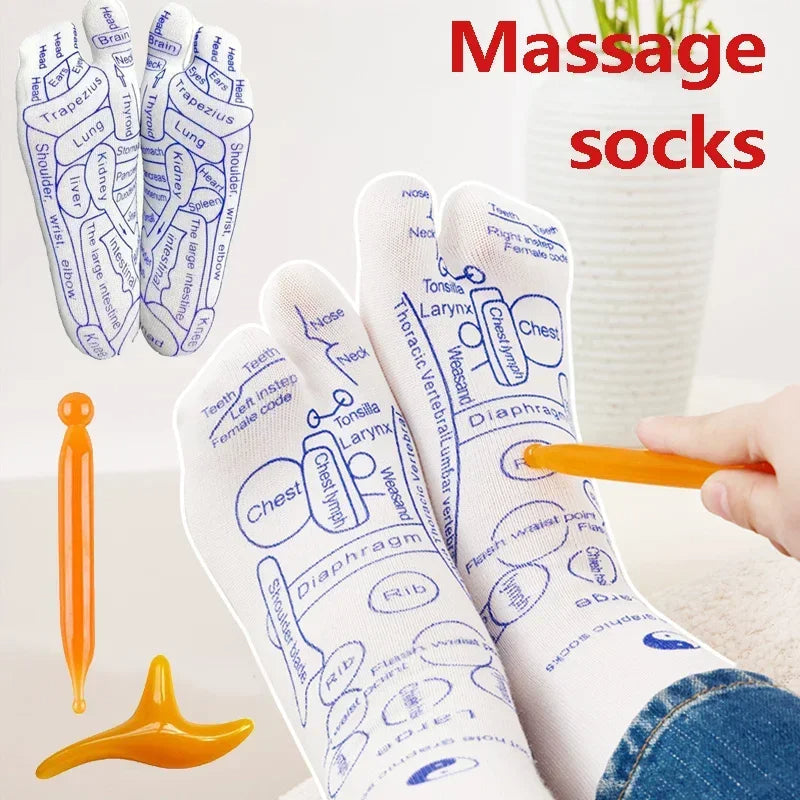 Reflexology Chart Socks with Trigger Point Massage Tool