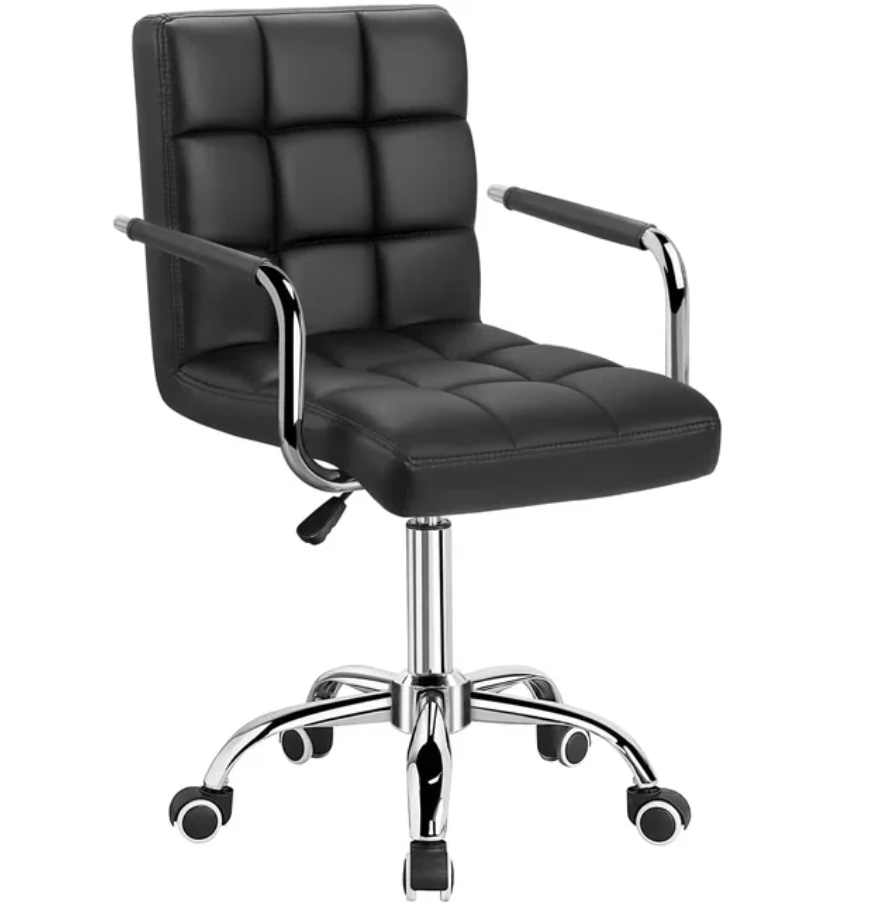 Mid-Back Office Task Chair Ribbed PU Leather Adjustable