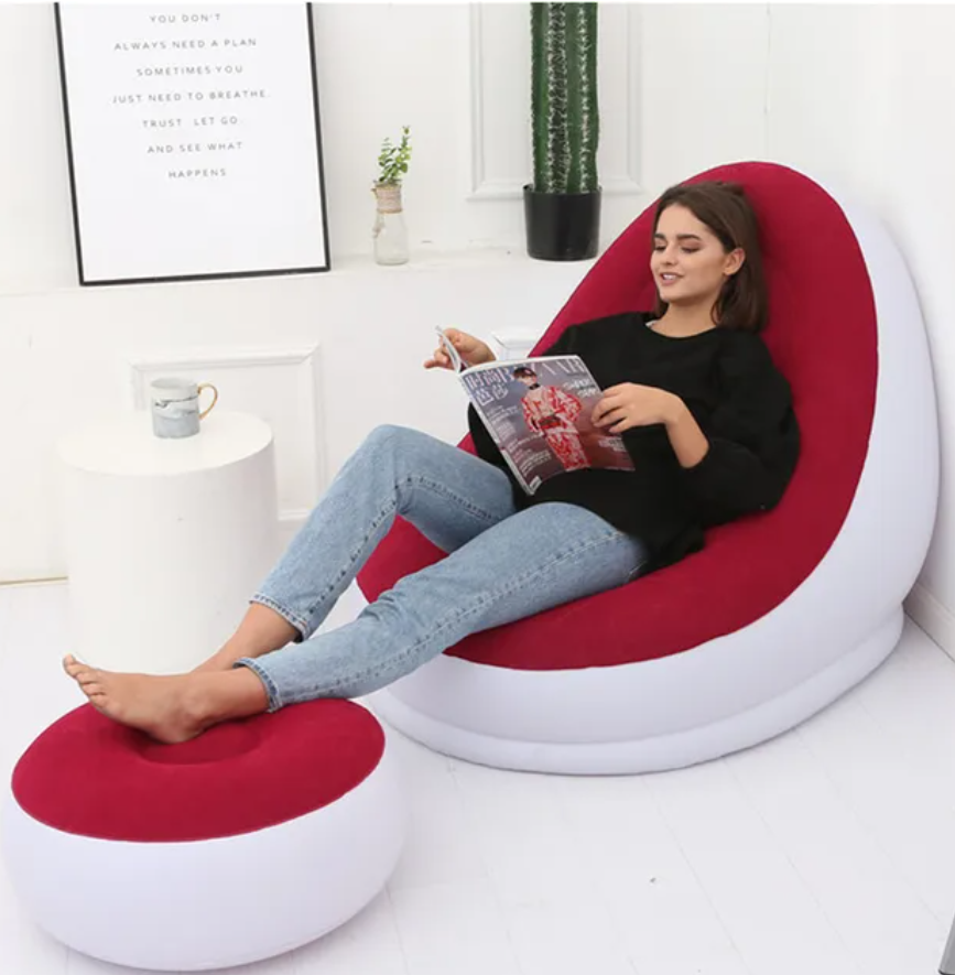 Inflatable Sofa With Foot Pad Lazy Portable Couch Chair