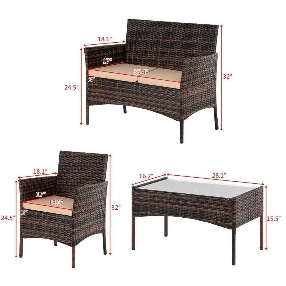 4PCS Outdoor Rattan Wicker Patio Furniture Set